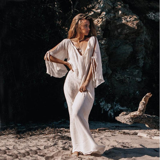 Women's Summer Sleeve Hollow Out Sexy Long Dress SIZE S-XL