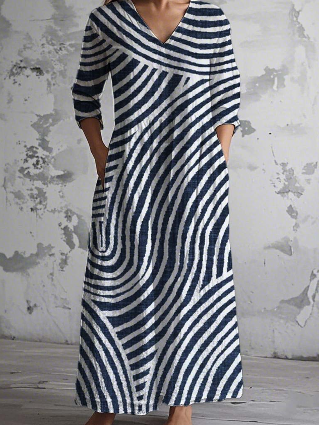 Women Floral V Neck Long Sleeve Comfy Vintage Maxi Dress