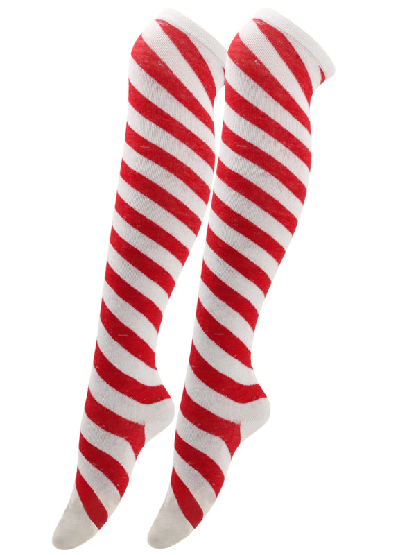 Womens Over Knee Bias Striped Christmas Socks