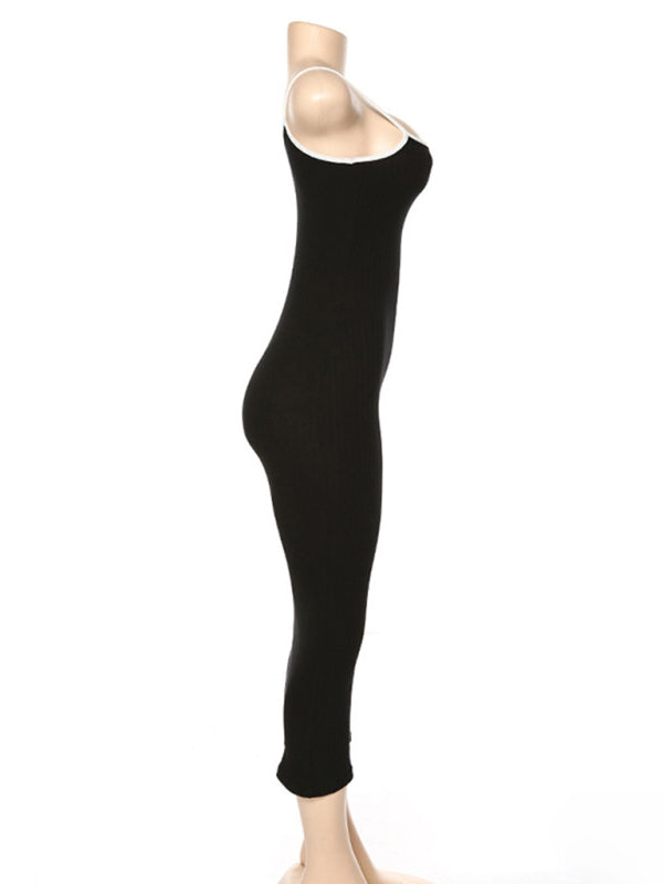 Womens Contrasting Color Sexy Open Back Slim Dress SIZE S-L