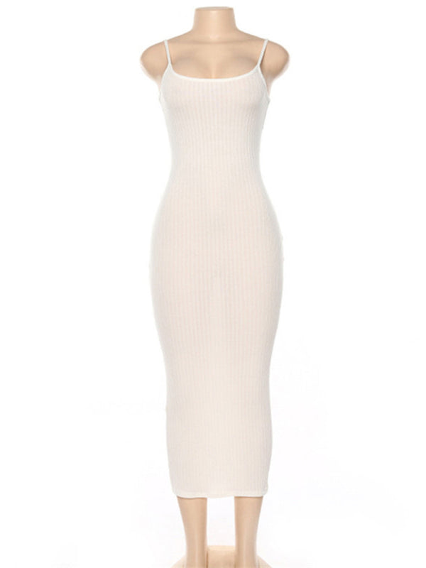 Womens Contrasting Color Sexy Open Back Slim Dress SIZE S-L