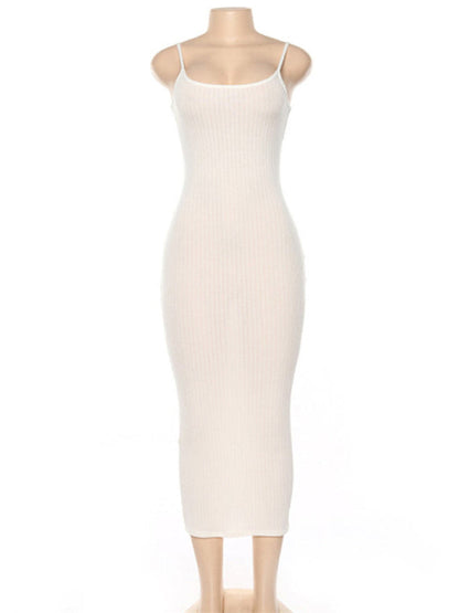 Womens Contrasting Color Sexy Open Back Slim Dress SIZE S-L