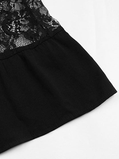 Womens Solid Color V Neck Button Front Lace Dress SIZE S-XL
